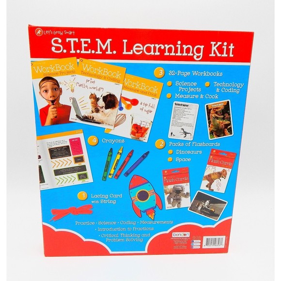 STEM Educational Box Set With 3 Early Learning Workbooks, Flash Cards, Crayons - Picture 3 of 13